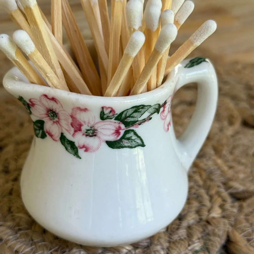 Pink Dogwood Floral Ceramic Matchstick Holder with Striker